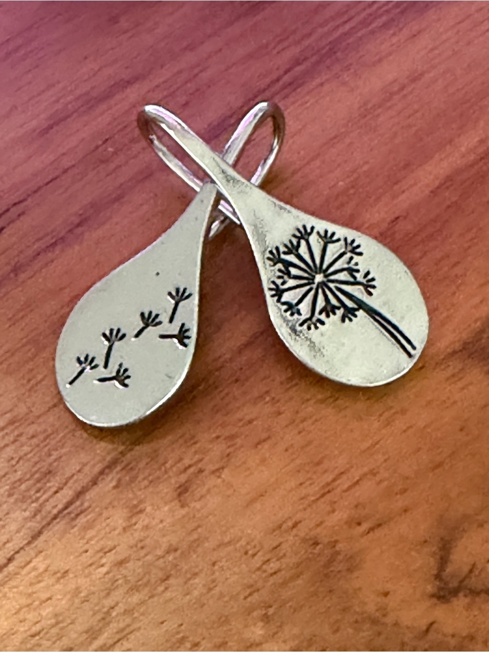 Dandelion Charm Drop Earrings - Silver Tone
